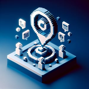 3D voxel art depicting online surveys, set against a dark blue background, denoting frequency of surveys.