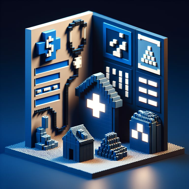 Artistic 3D voxel illustration of Boston healthcare outreach survey