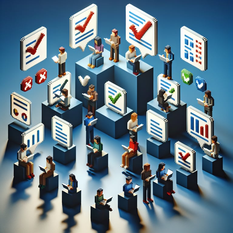 Creative 3D voxel representation of online marketing questionnaire