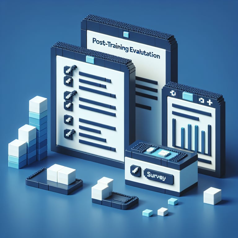 Artistic 3D voxel showcasing interactive post-training evaluation metrics.
