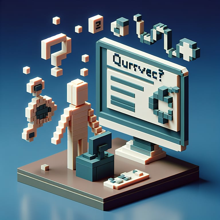 3D voxel art showcasing online surveys concept on a dark blue background, ideal for outsourcing surveys.