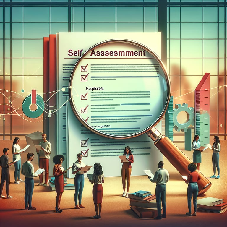 Illustration representing the concept of exploring relevant topics for Self Assessment survey questions.