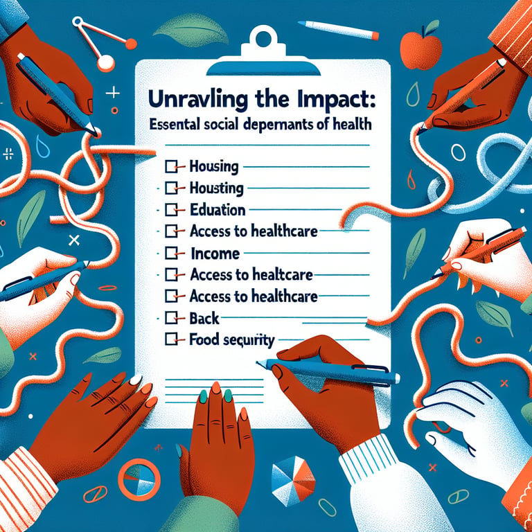 Illustration representing essential Social Determinants of Health survey questions to ask