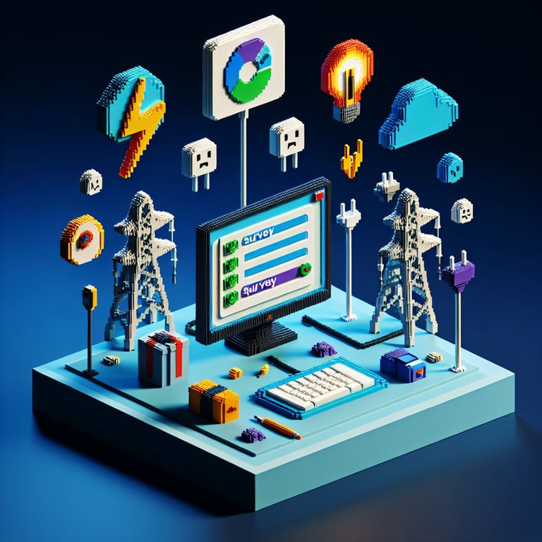Artistic 3D voxel illustrating an electric utility survey theme
