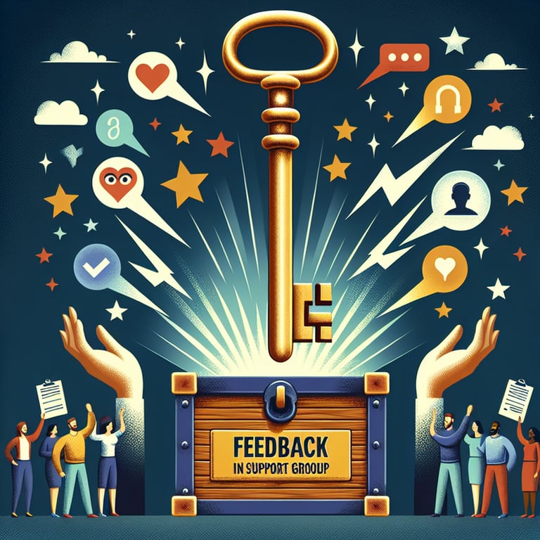 Illustration showcasing essential Support Group Feedback survey questions to unlock feedback power.