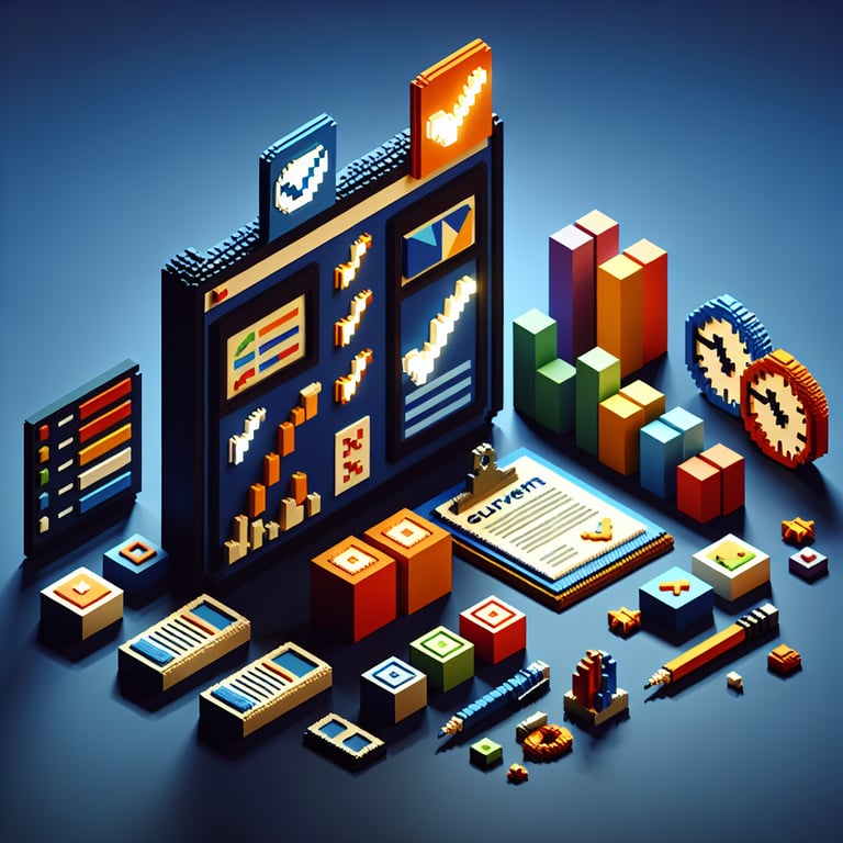 Artistic 3D voxel illustrating questionnaire design for content readers