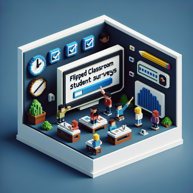 Creative 3D voxel illustrating interactive flipped classroom feedback process