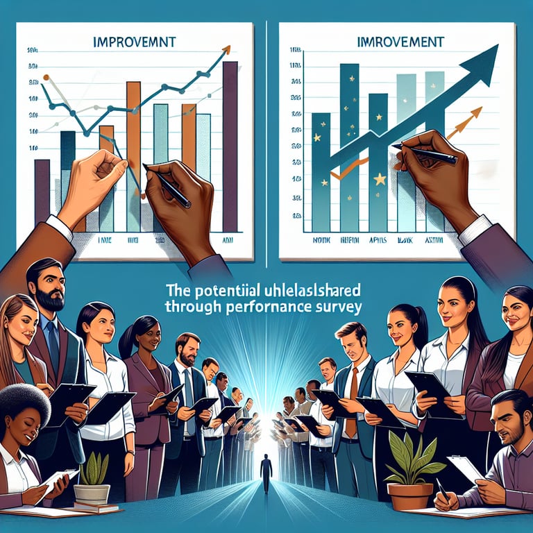 Unleashing Potential: Employee Performance survey questions and the Reality of Outcomes illustration.