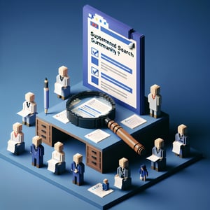 3D voxel art depicting online superintendent search community survey process on a dark blue background.