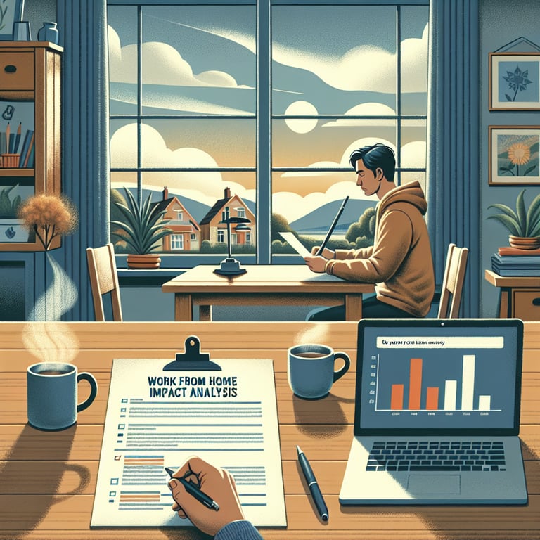 Illustration depicting topics related to Work From Home for Employees survey questions.