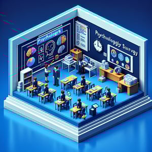 3D voxel art depicting online surveys, symbolizing high school psychology research.