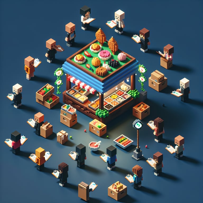 Artistic 3D voxel of a food stall polling design