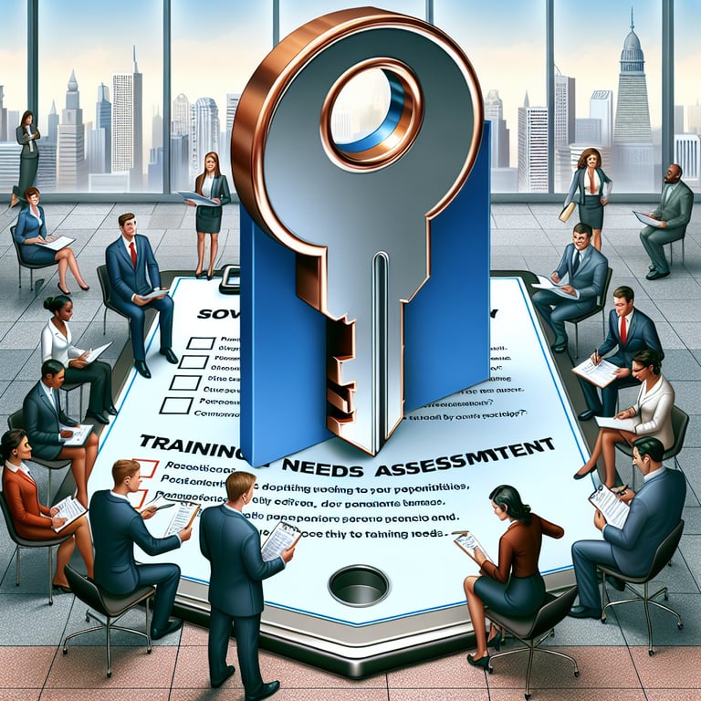 Illustration depicting the concept of Unlocking Potential through Training Needs Assessment survey questions.