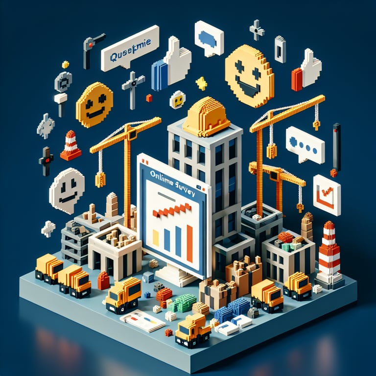 Voxel art illustrating construction client survey and response data