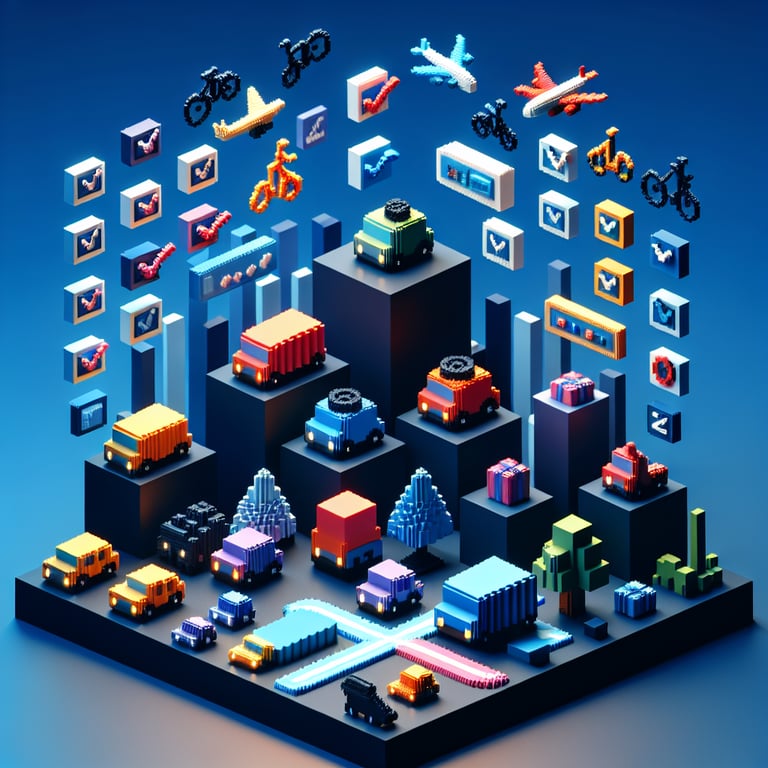 Artistic 3D voxel depicting transit survey concepts