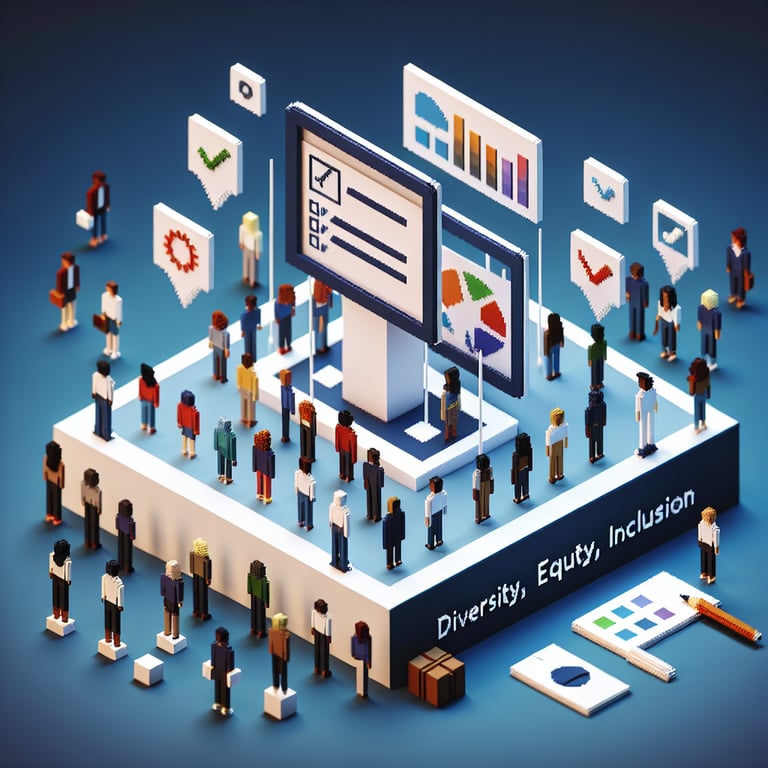 Artistic 3D voxel depiction of an equity and culture survey dashboard