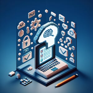 3D voxel art illustrating the concept of online surveys for developmental psychology research.
