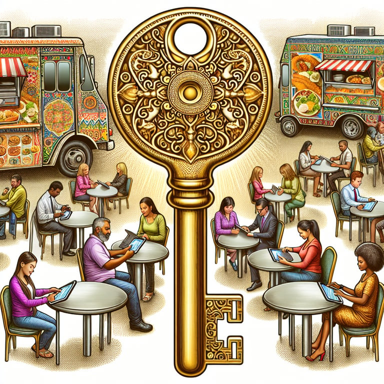 Illustration demonstrating the use of Food Truck survey questions to boost business success.