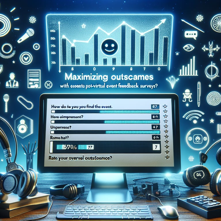 Illustration showcasing essential Post Virtual Event Feedback survey questions for maximizing outcomes.