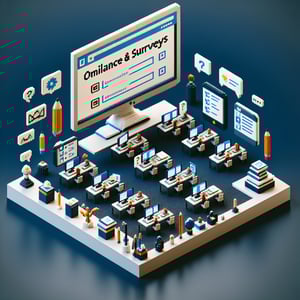 3D voxel art representing online surveys, symbolizing distance learning for teachers survey questions.
