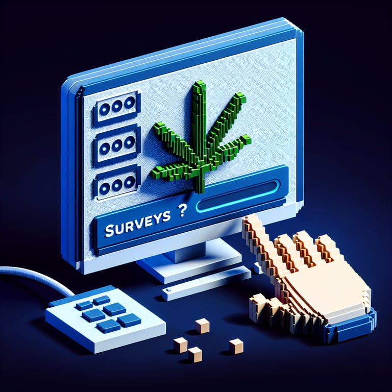 Artistic 3D voxel of a marijuana usage questionnaire interface