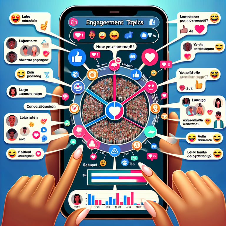 Illustration depicting TikTok Group Chat Engagement survey questions for maintaining relevance.