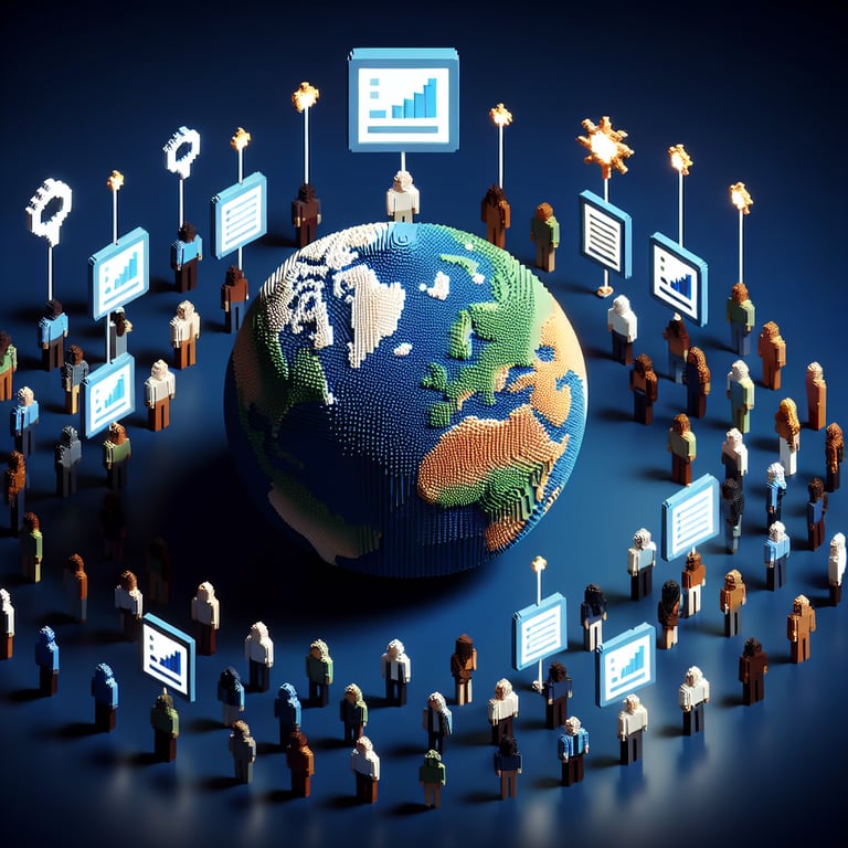 Artistic 3D voxel exploring workplace culture index survey themes