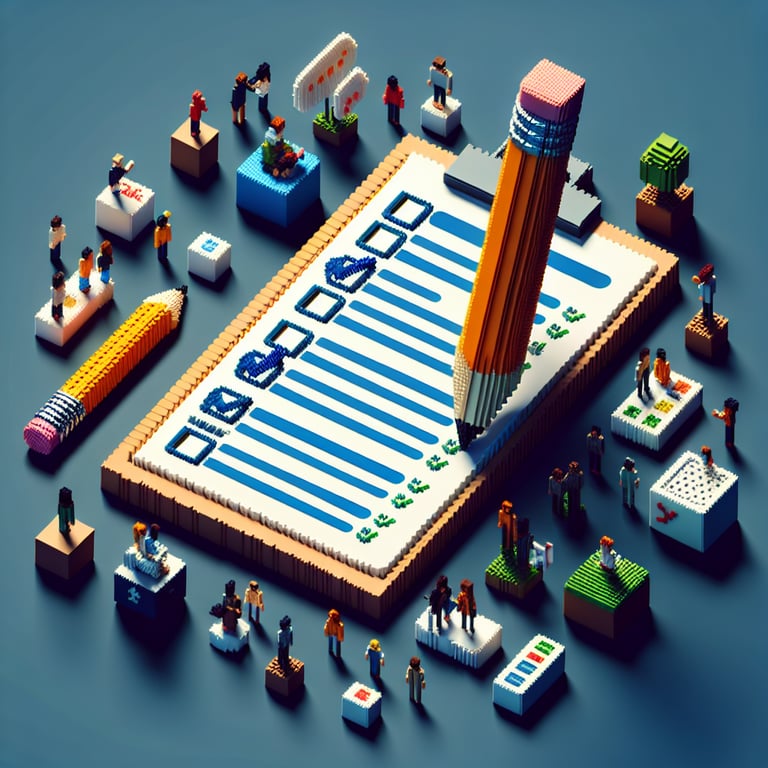 Creative voxel-style 3D render of online poll exploring social connections and bonds