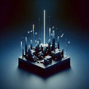 3D voxel art depicting the concept of online citizen surveys on a dark blue background.