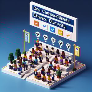 3D voxel art depicting online surveys, symbolizing campus climate ethnic diversity surveys.