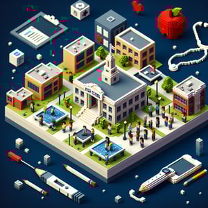 3D voxel art depicting the concept of online health surveys for high school students on a dark blue background.