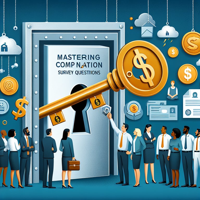 Illustration of mastering compensation survey questions for employee satisfaction and retention.