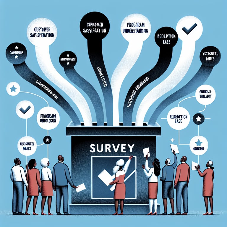 Illustration highlighting key topics to cover in Rewards Program survey questions.