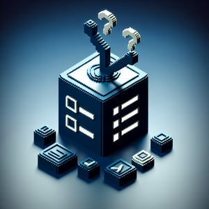 3D voxel art depicting online arpa surveys on a dark blue background.