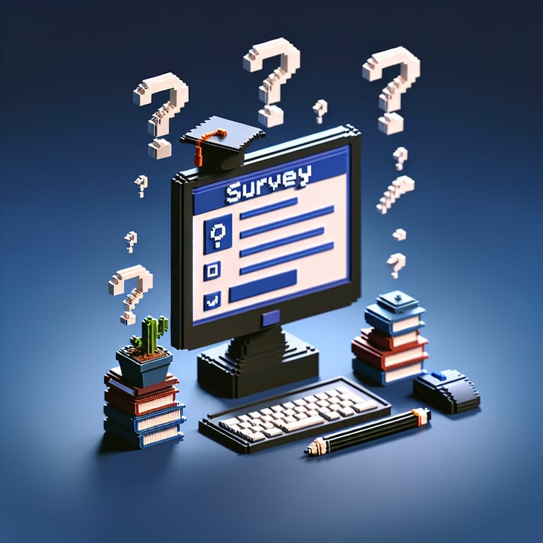 Artistic 3D voxel depicting survey question interface
