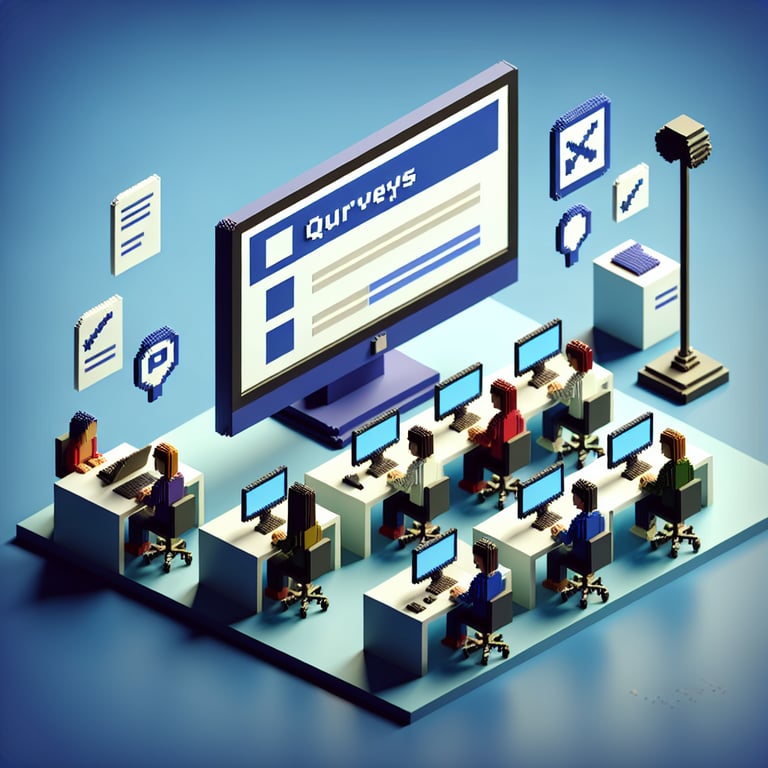 Artistic 3D voxel of online desktop questionnaire illustration