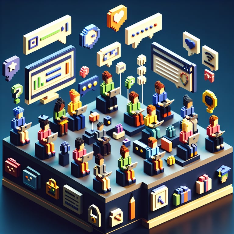 3D voxel art depicting online surveys, symbolizing distance learning for parents survey questions.