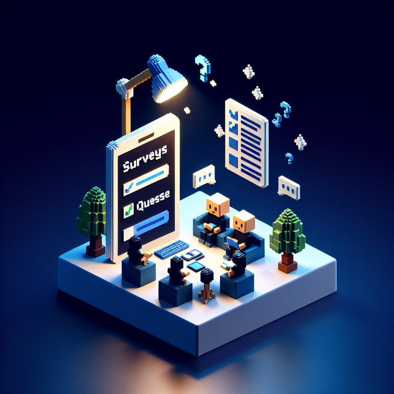 Artistic 3D voxel representing personalized icebreaker survey questions