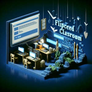 3D voxel art depicting online surveys, symbolizing flipped classroom student survey questions.