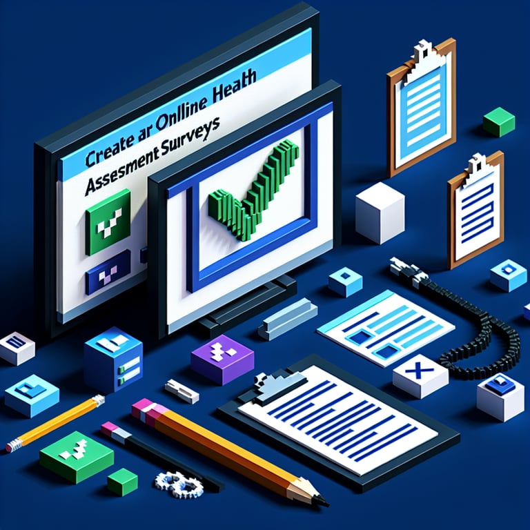 3D voxel art illustrating an interactive wellness evaluation interface