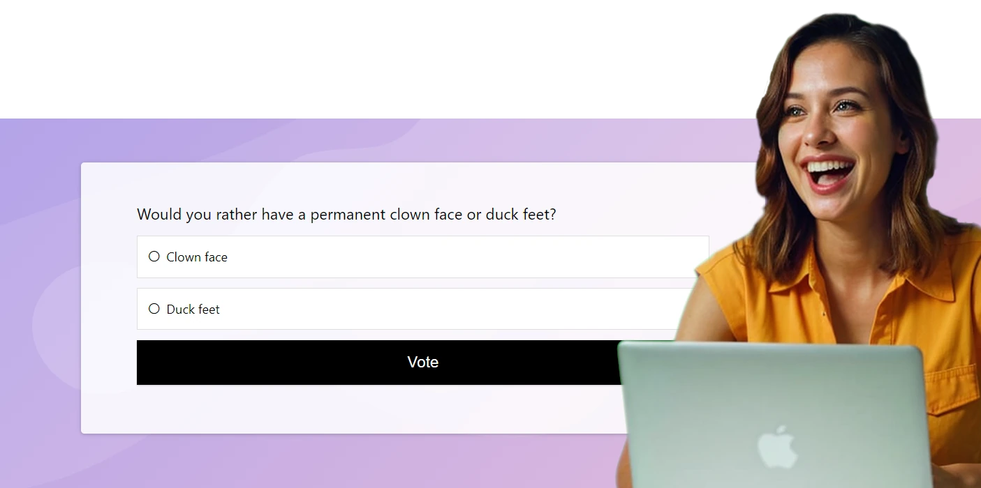 Lady laughing at funny poll question