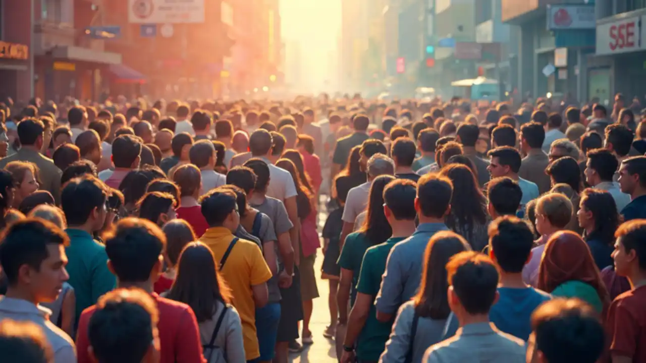 Crowds standing in the street separated representing nonresponse bias